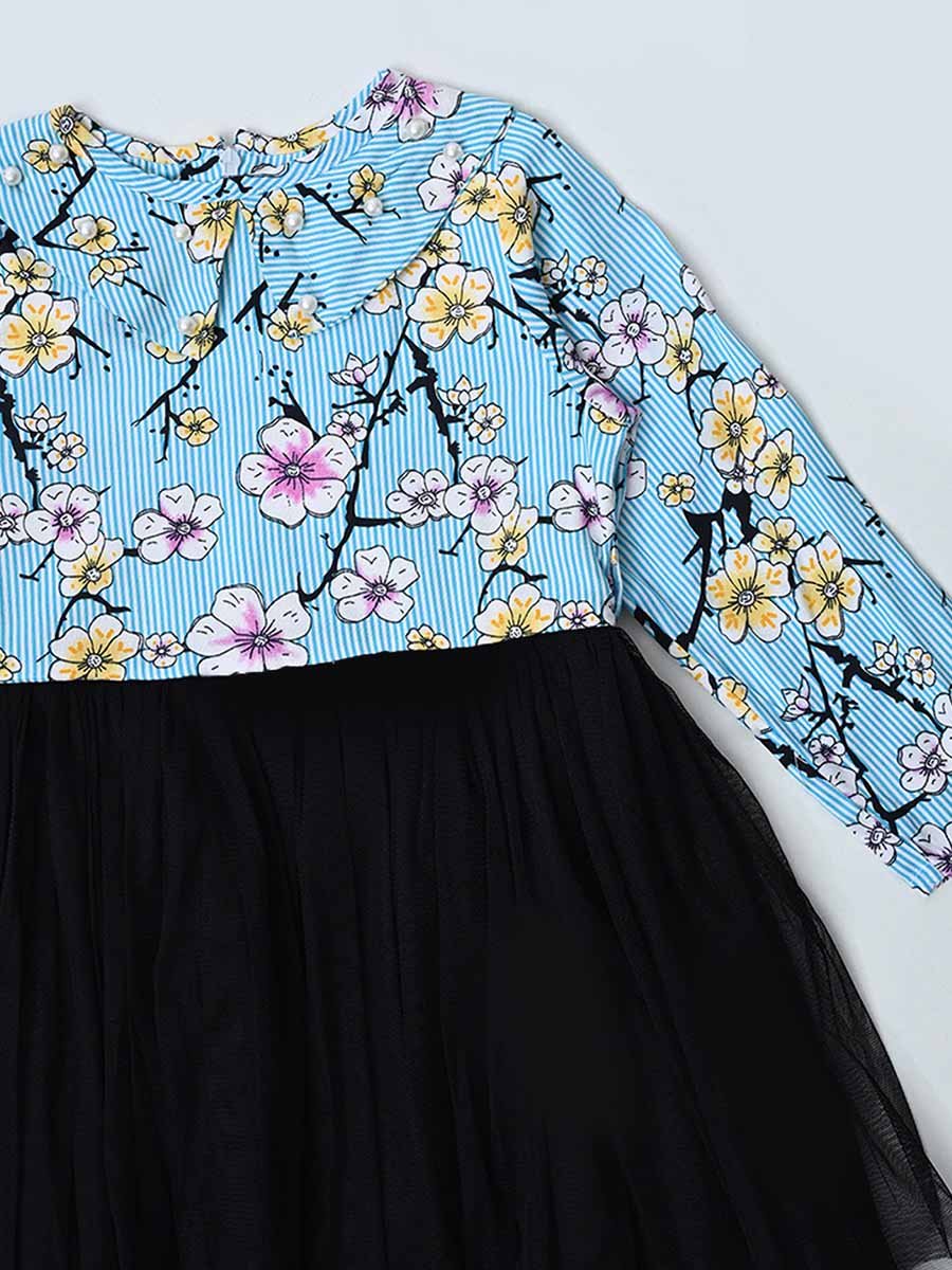 All-Over Floral Print Cotton A-Line Dress with Lining