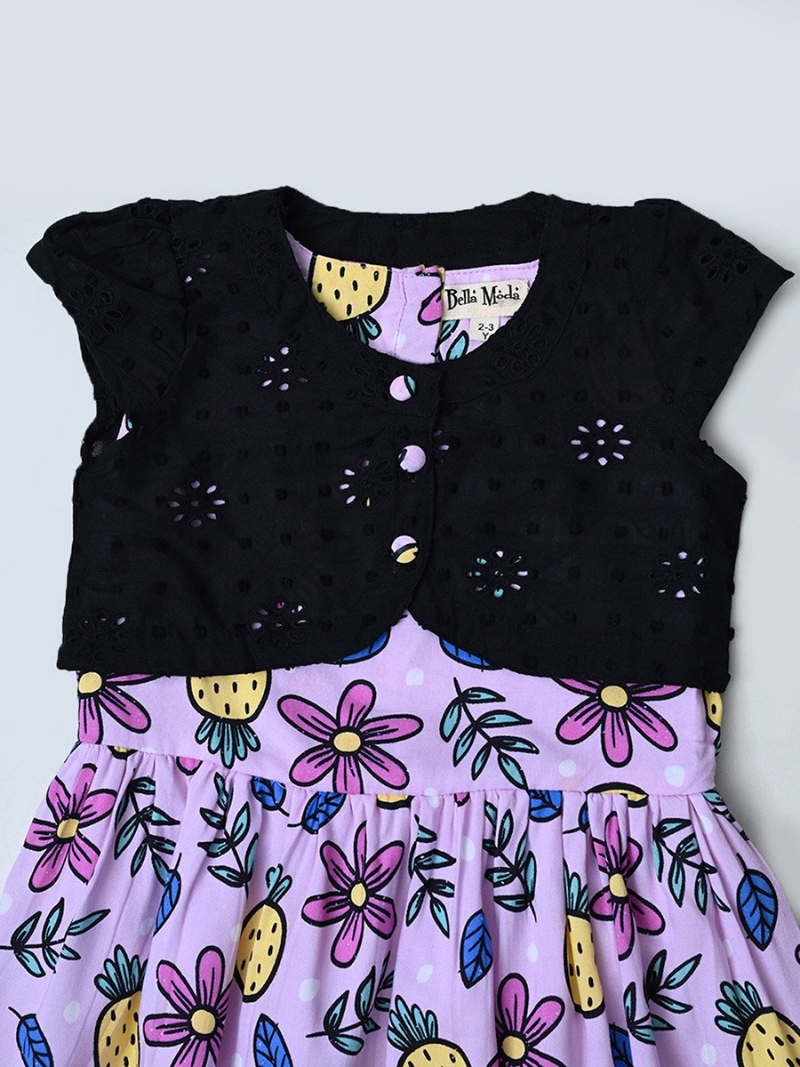 Printed Schiffli Cotton A-Line Dress with Lining