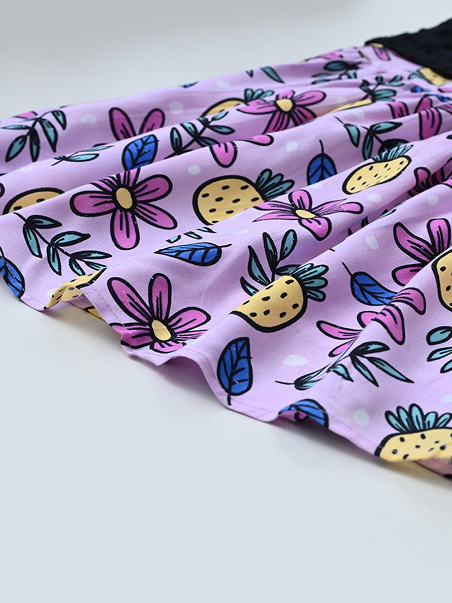 Printed Schiffli Cotton A-Line Dress with Lining