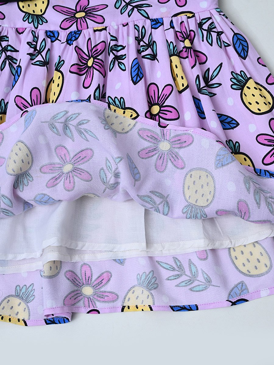 Printed Schiffli Cotton A-Line Dress with Lining