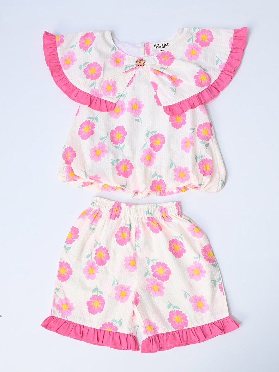 Printed Ruffled Detail Sleeveless Top and Shorts Set