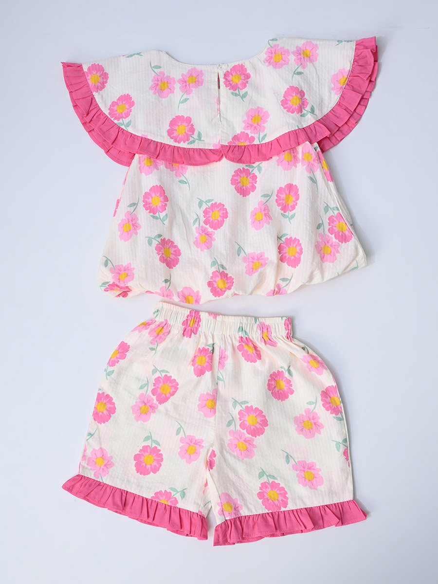 Printed Ruffled Detail Sleeveless Top and Shorts Set
