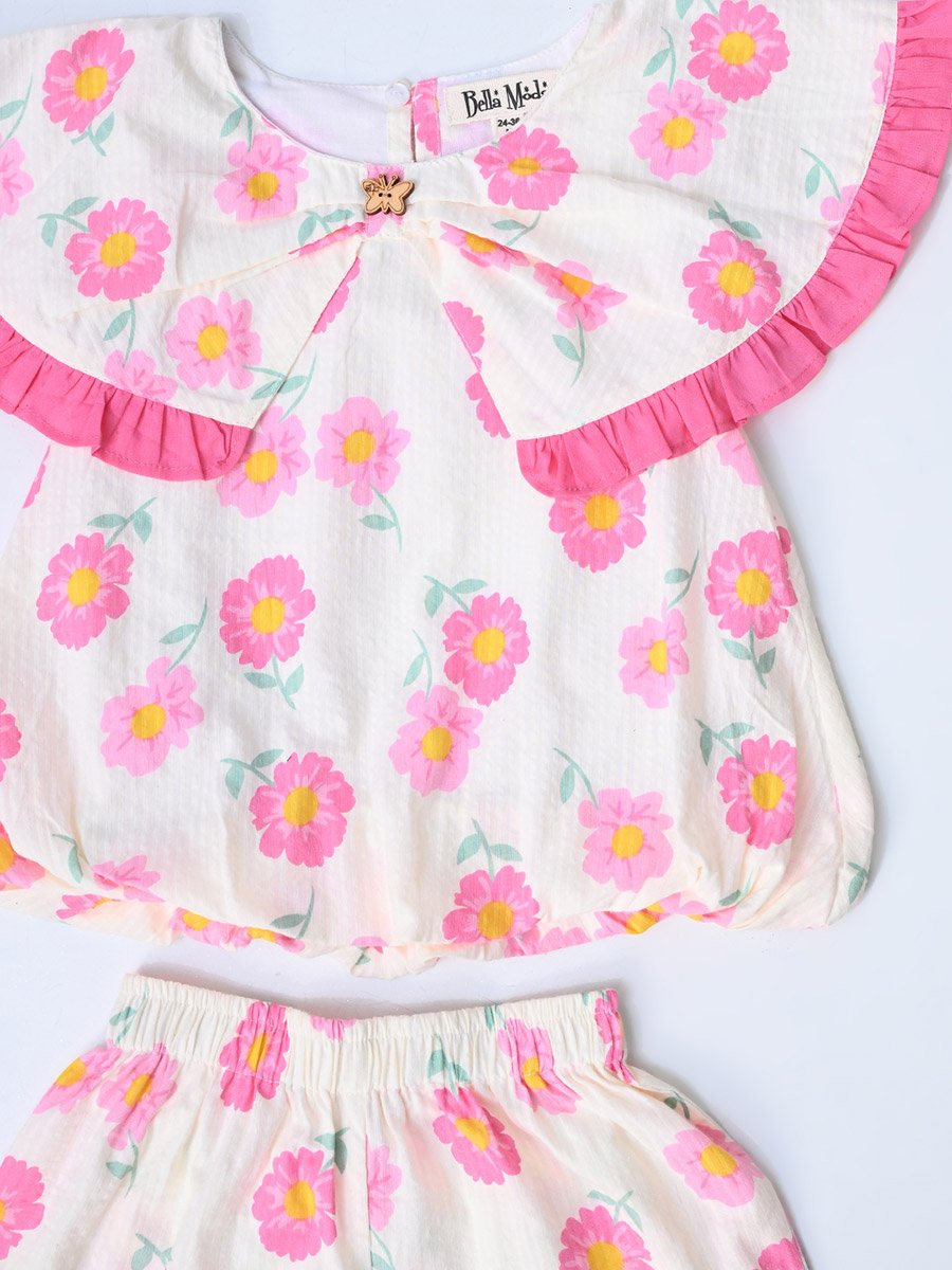 Printed Ruffled Detail Sleeveless Top and Shorts Set
