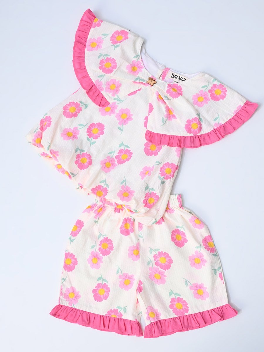 Printed Ruffled Detail Sleeveless Top and Shorts Set