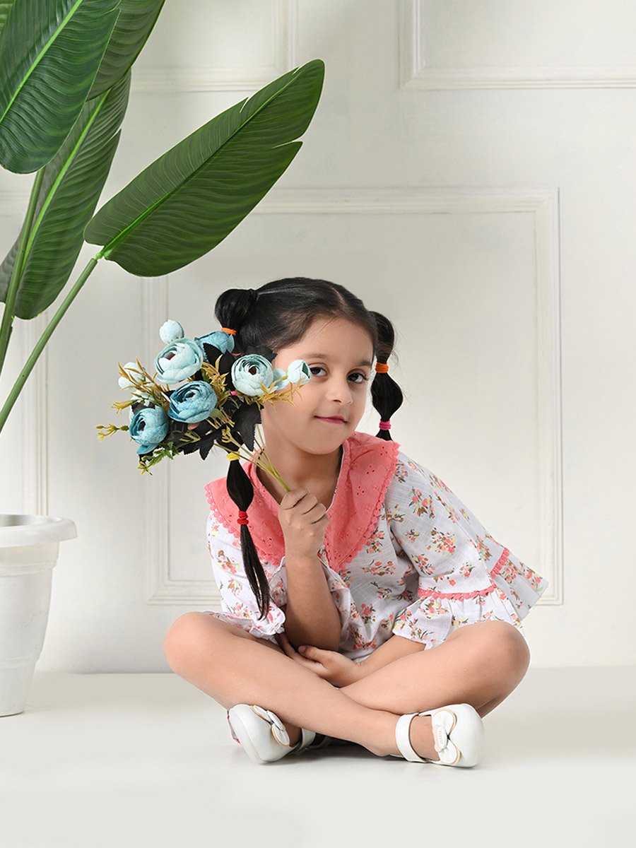 Printed Ruffled Hem Round Neck Top and Shorts Set