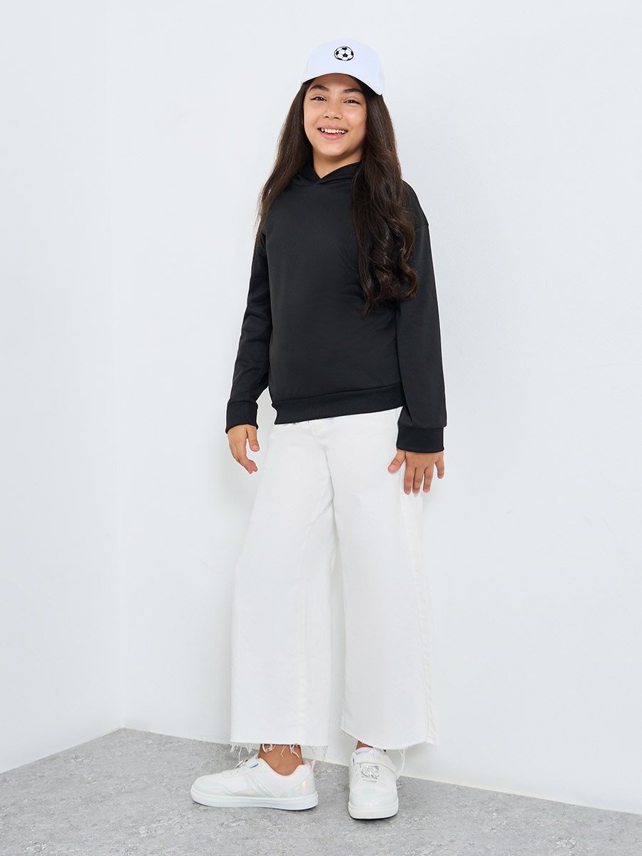 Teen Black Relaxed Fit Solid Hoodie