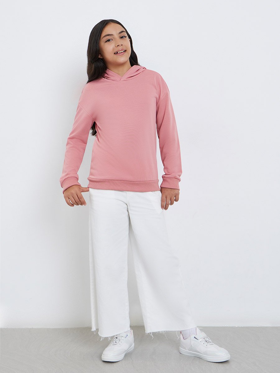 Teen Pink Relaxed Fit Solid Hoodie