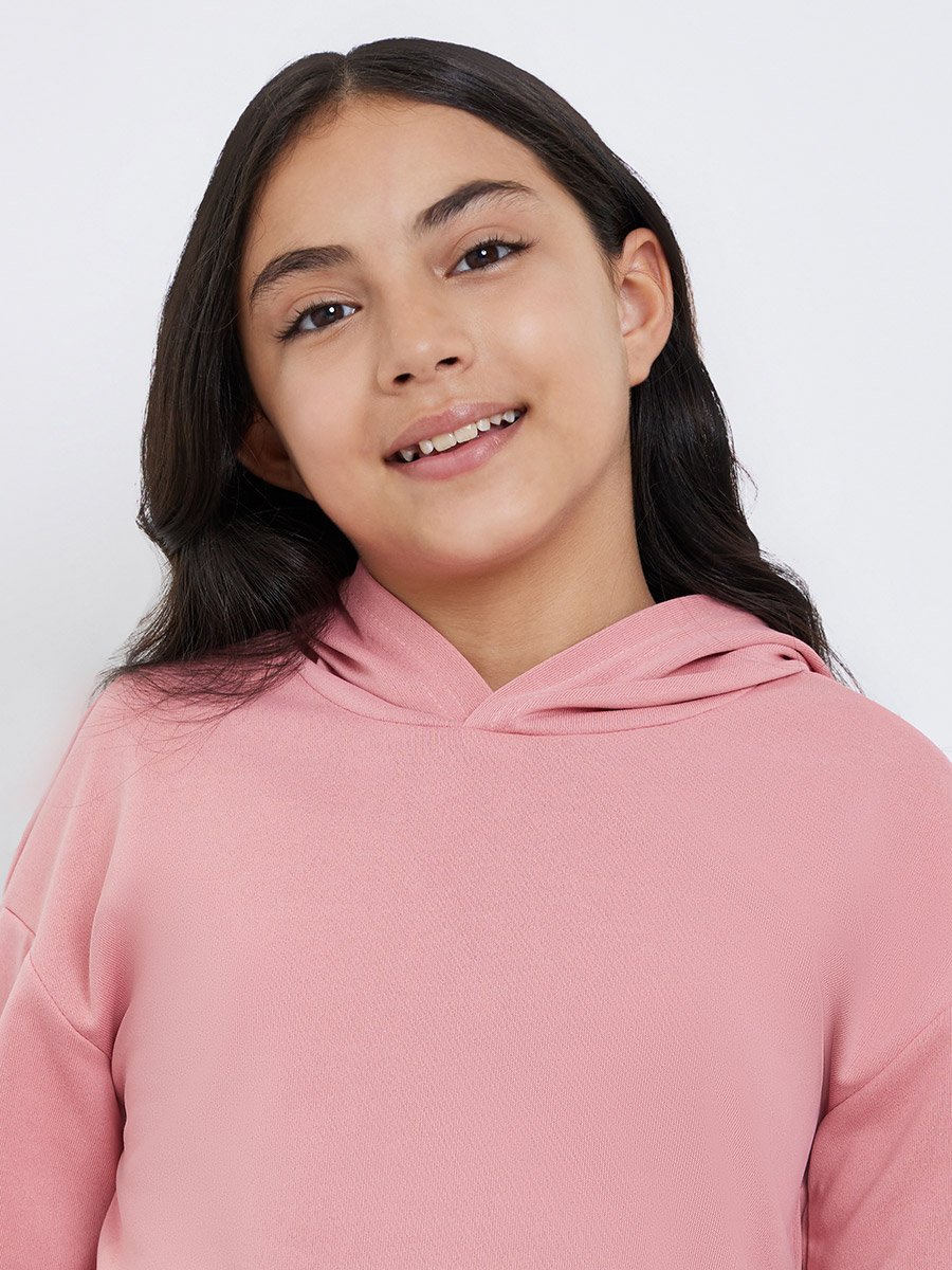 Teen Pink Relaxed Fit Solid Hoodie