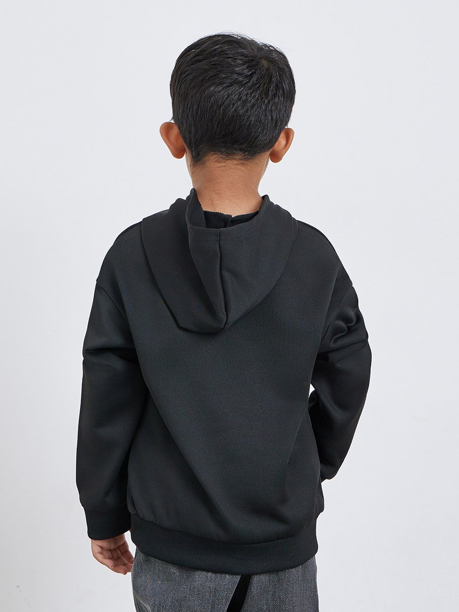 Boys Black Relaxed Fit Hoodie with Front Pocket