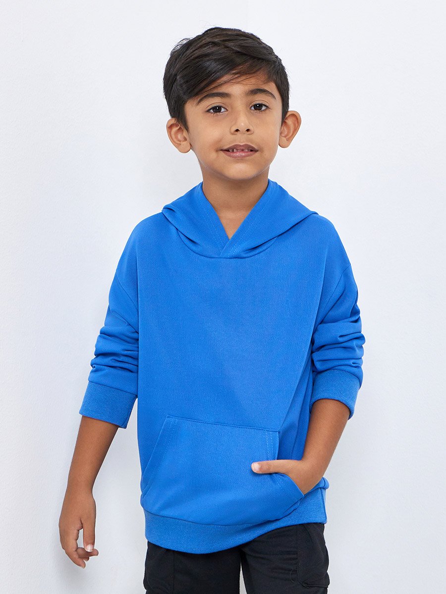 Boys Blue Relaxed Fit Hoodie with Front Pocket