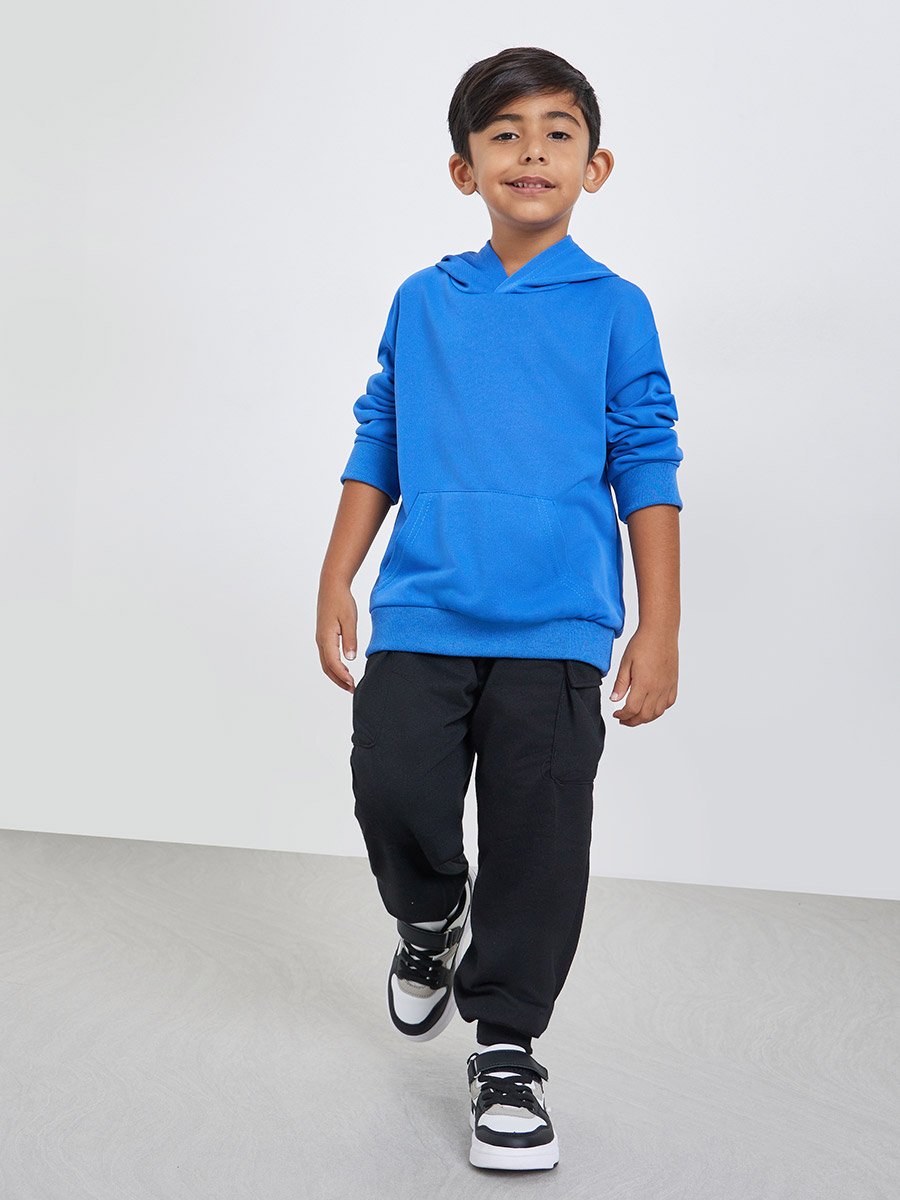 Boys Blue Relaxed Fit Hoodie with Front Pocket