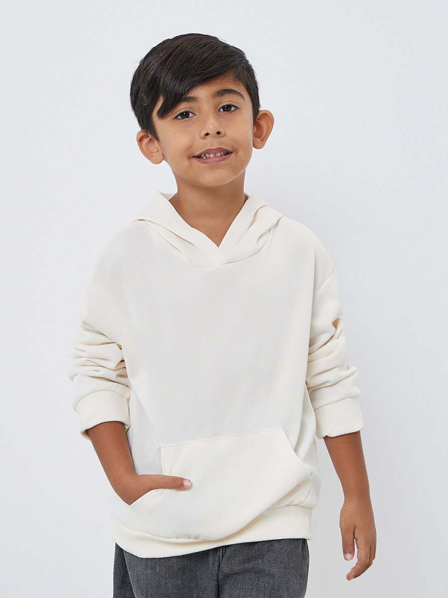 Boys Off White Relaxed Fit Hoodie with Front Pocket