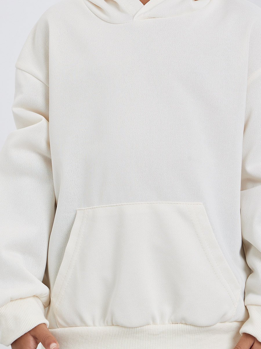 Boys Off White Relaxed Fit Hoodie with Front Pocket