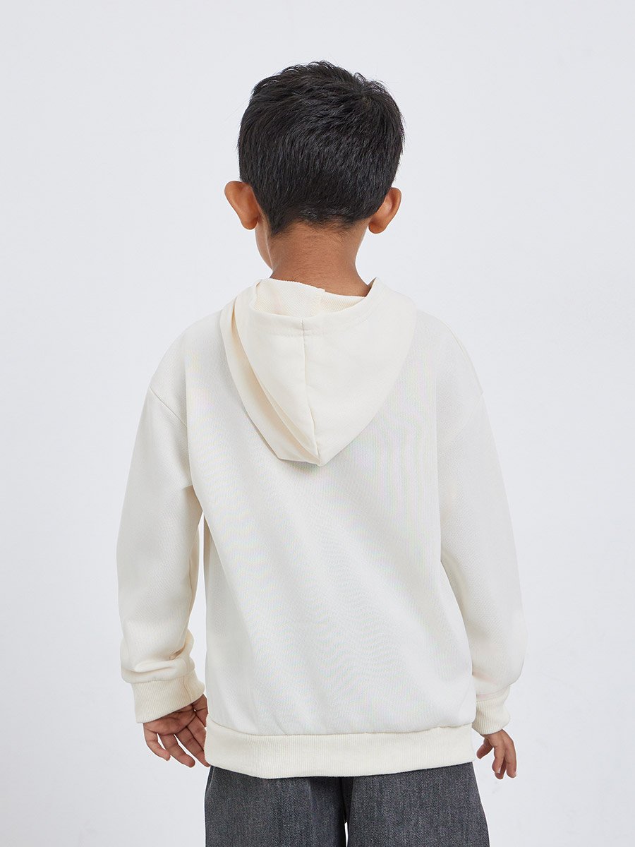 Boys Off White Relaxed Fit Hoodie with Front Pocket