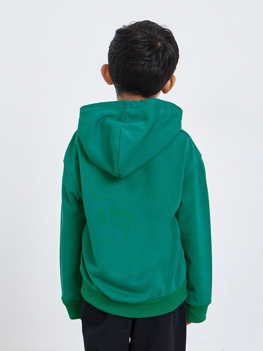 Boys Dark Green Relaxed Fit Hoodie with Front Pocket