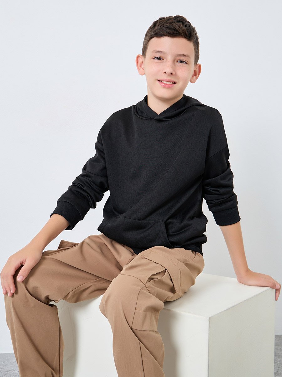 Teen Black Relaxed Fit Hoodie with Front Pocket