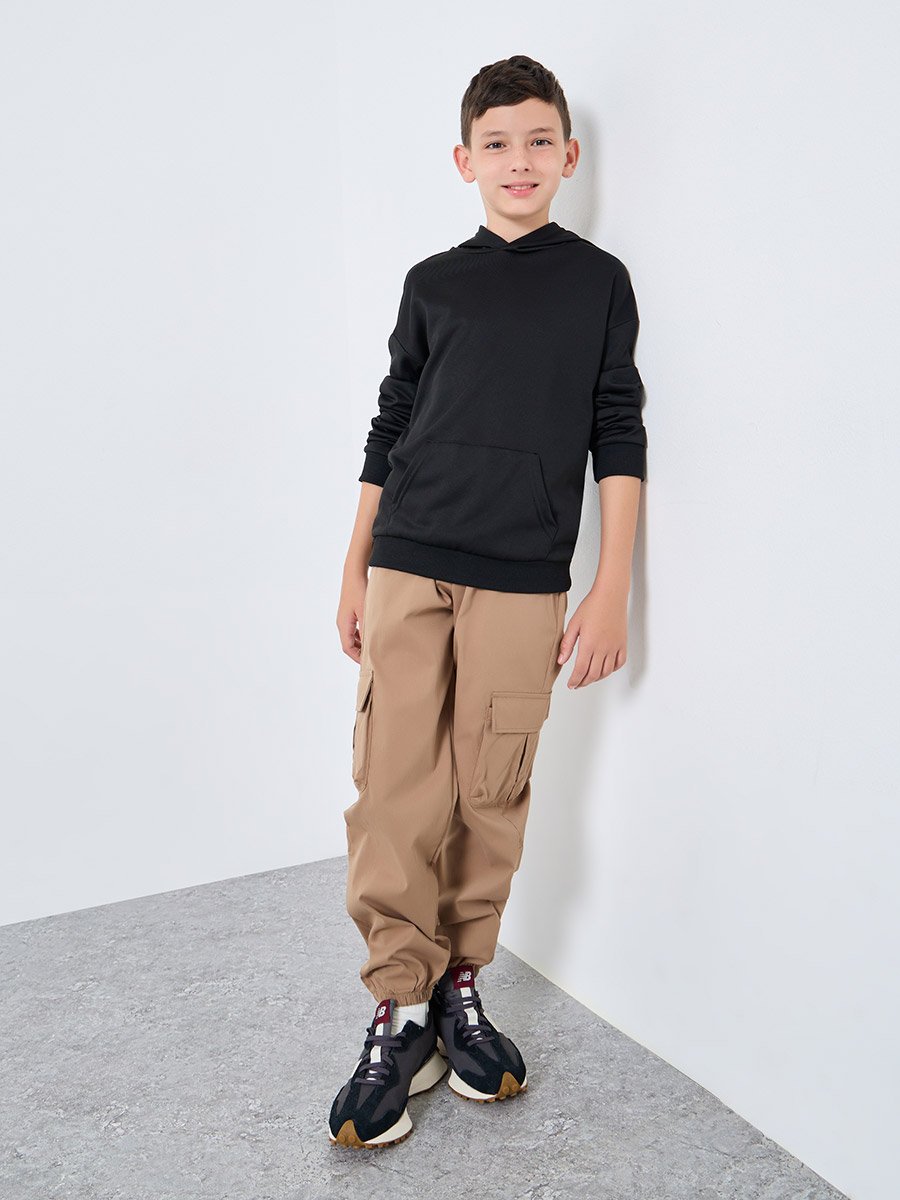 Teen Black Relaxed Fit Hoodie with Front Pocket