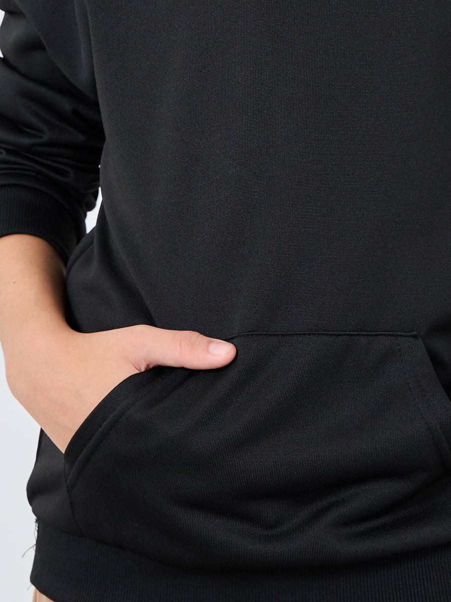 Teen Black Relaxed Fit Hoodie with Front Pocket
