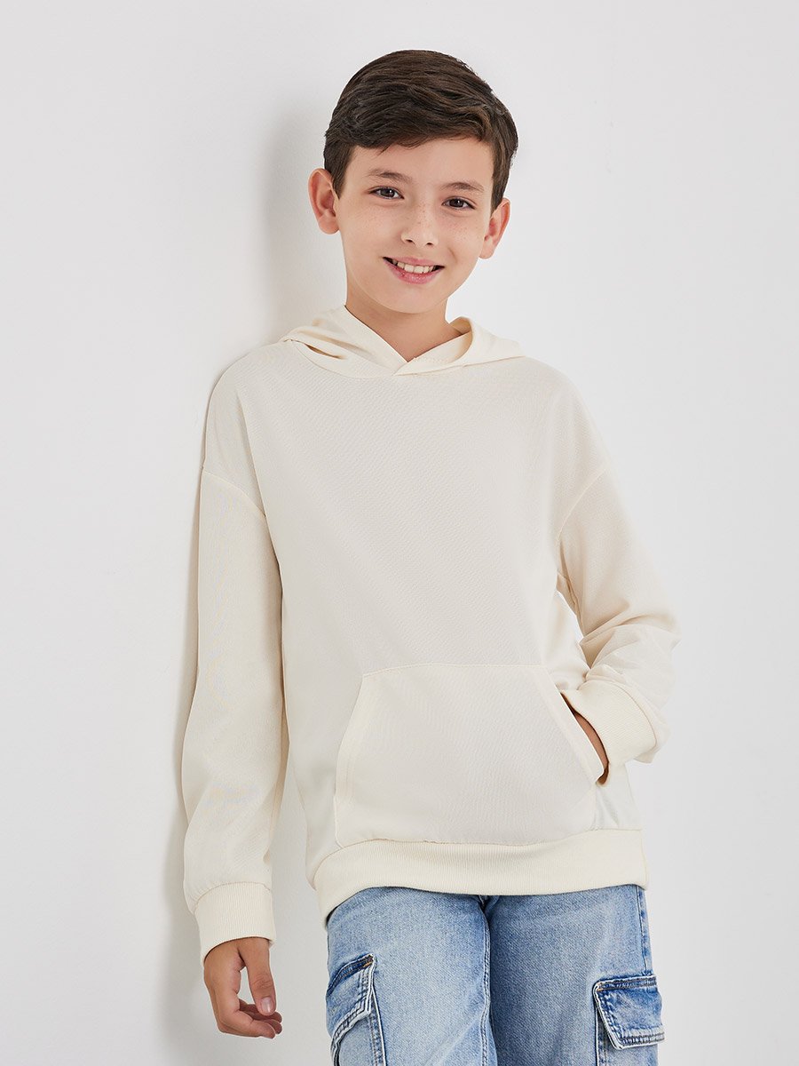 Teen Off White Relaxed Fit Hoodie with Front Pocket