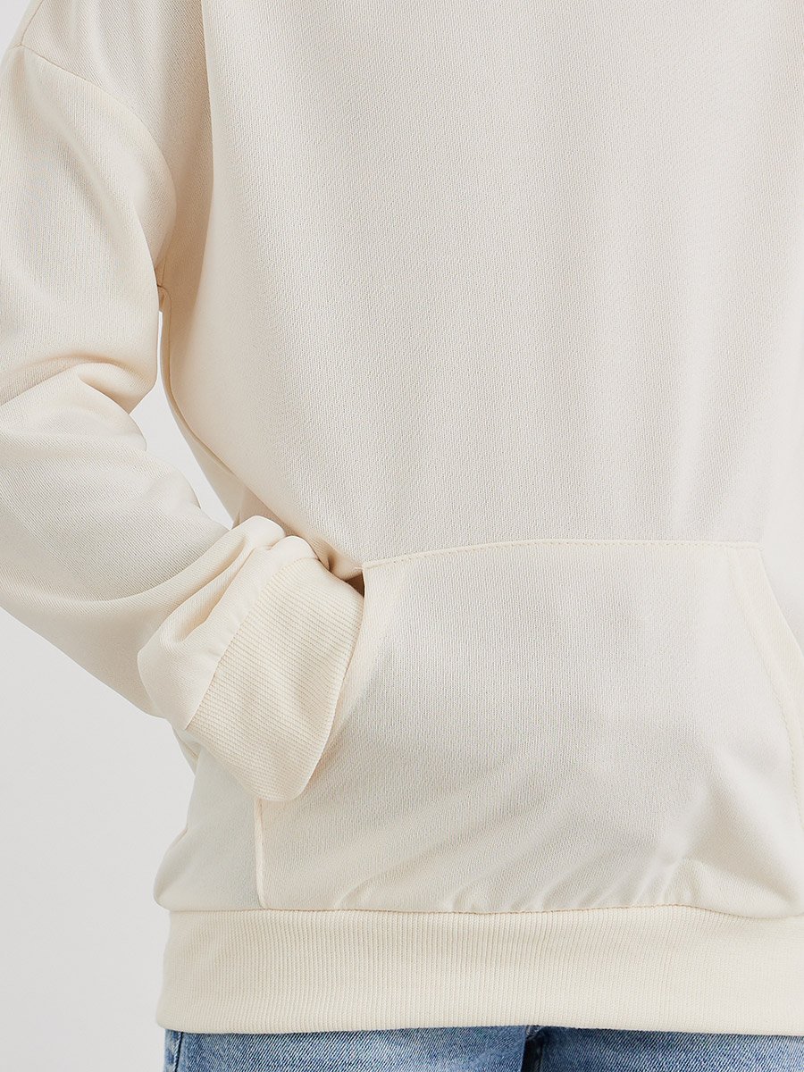 Teen Off White Relaxed Fit Hoodie with Front Pocket