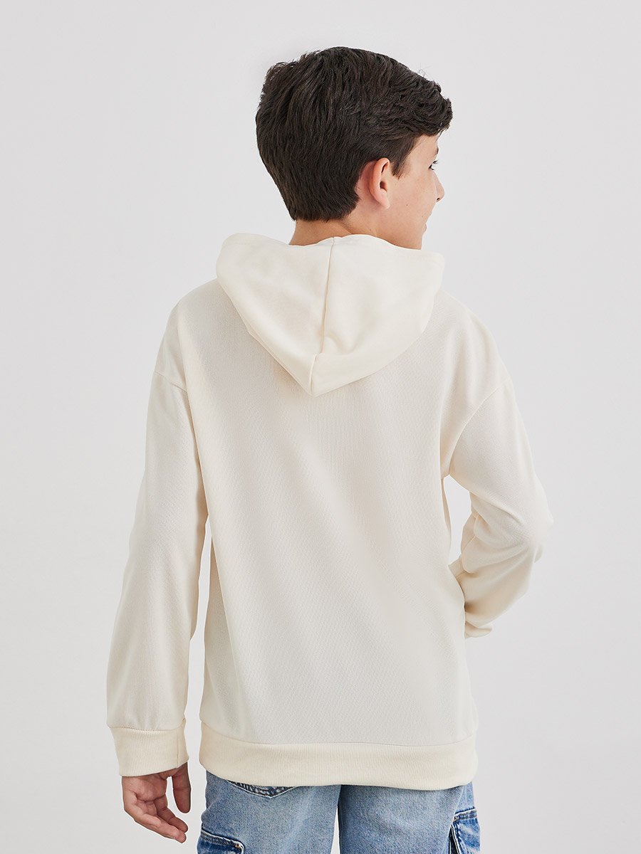 Teen Off White Relaxed Fit Hoodie with Front Pocket