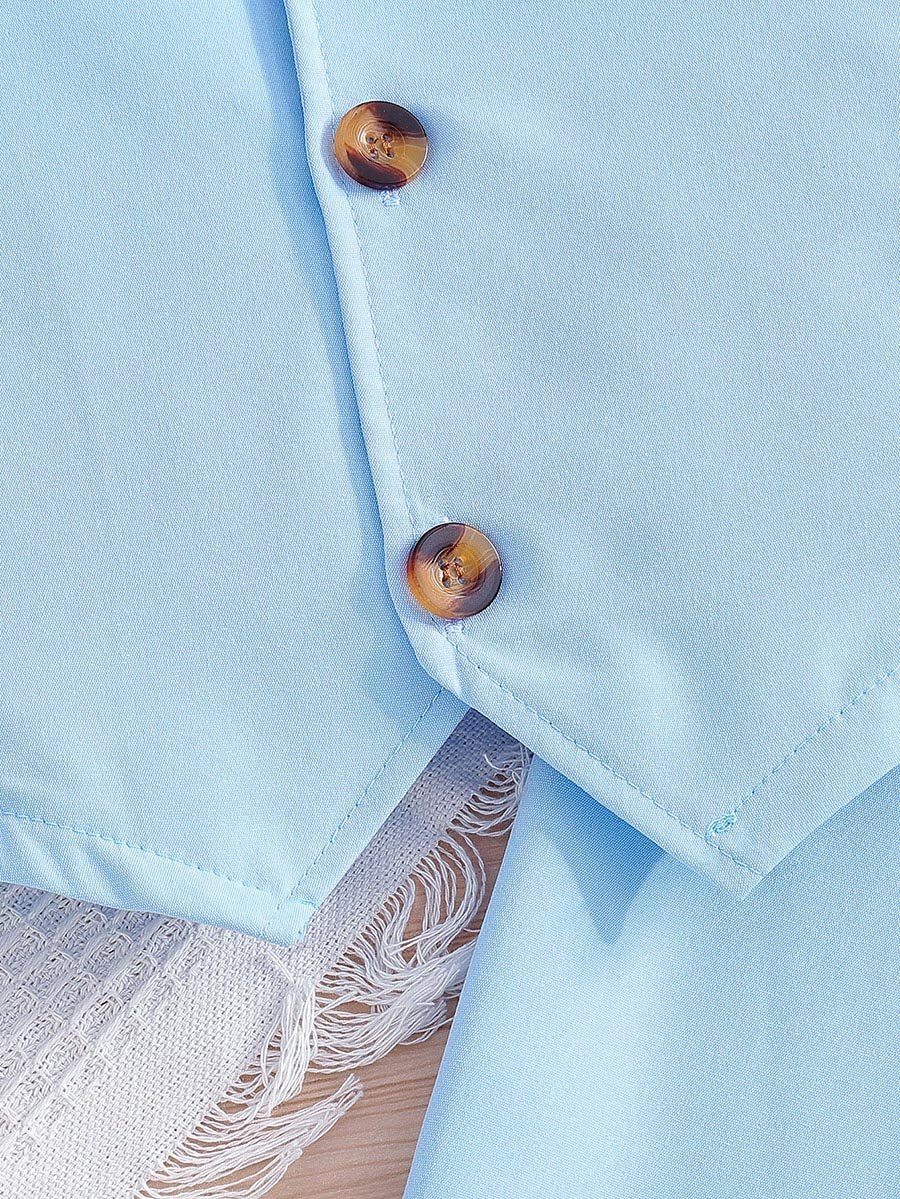 Solid Button Up Vest and Wide Leg Pants Set