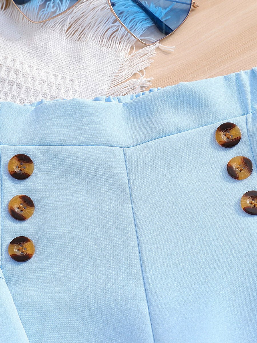 Solid Button Up Vest and Wide Leg Pants Set
