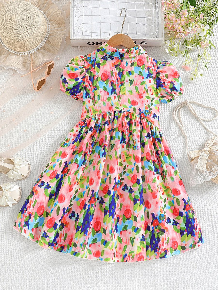 All Over Print Puff Sleeve Dress