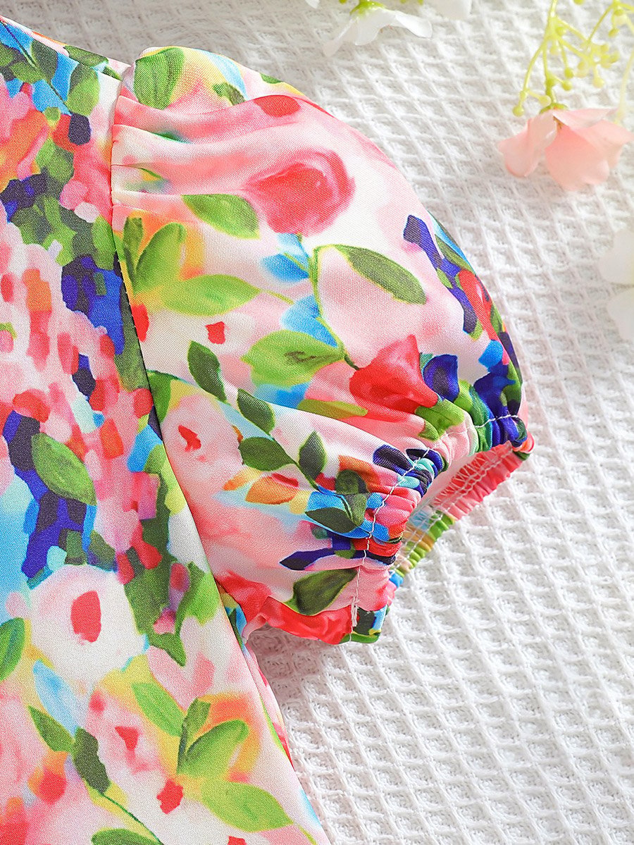 All Over Print Puff Sleeve Dress
