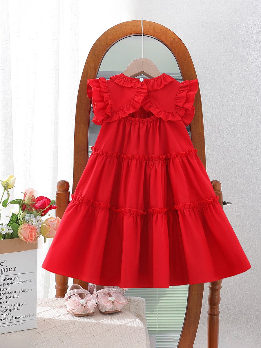 Solid Round Neck Ruffled Dress