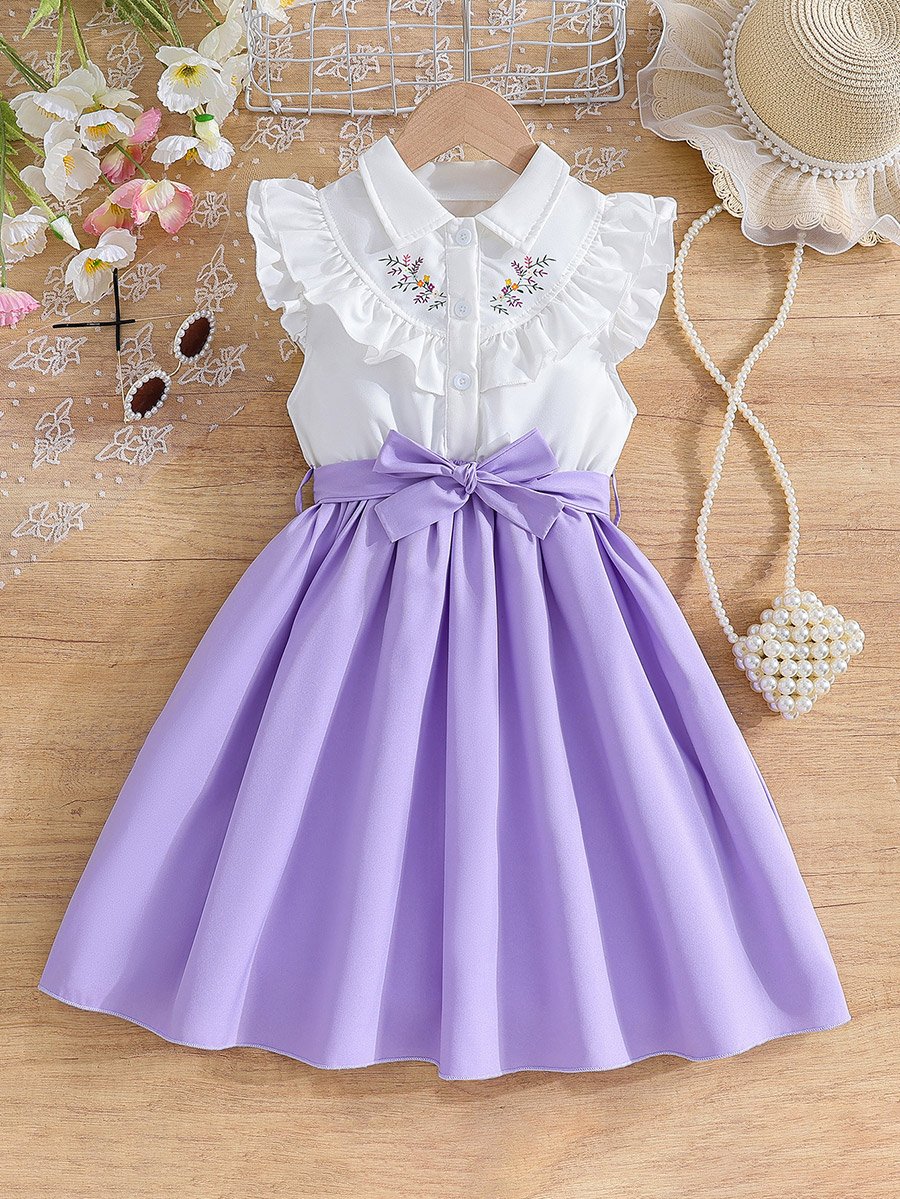 Ruffle Detail Belted Dress