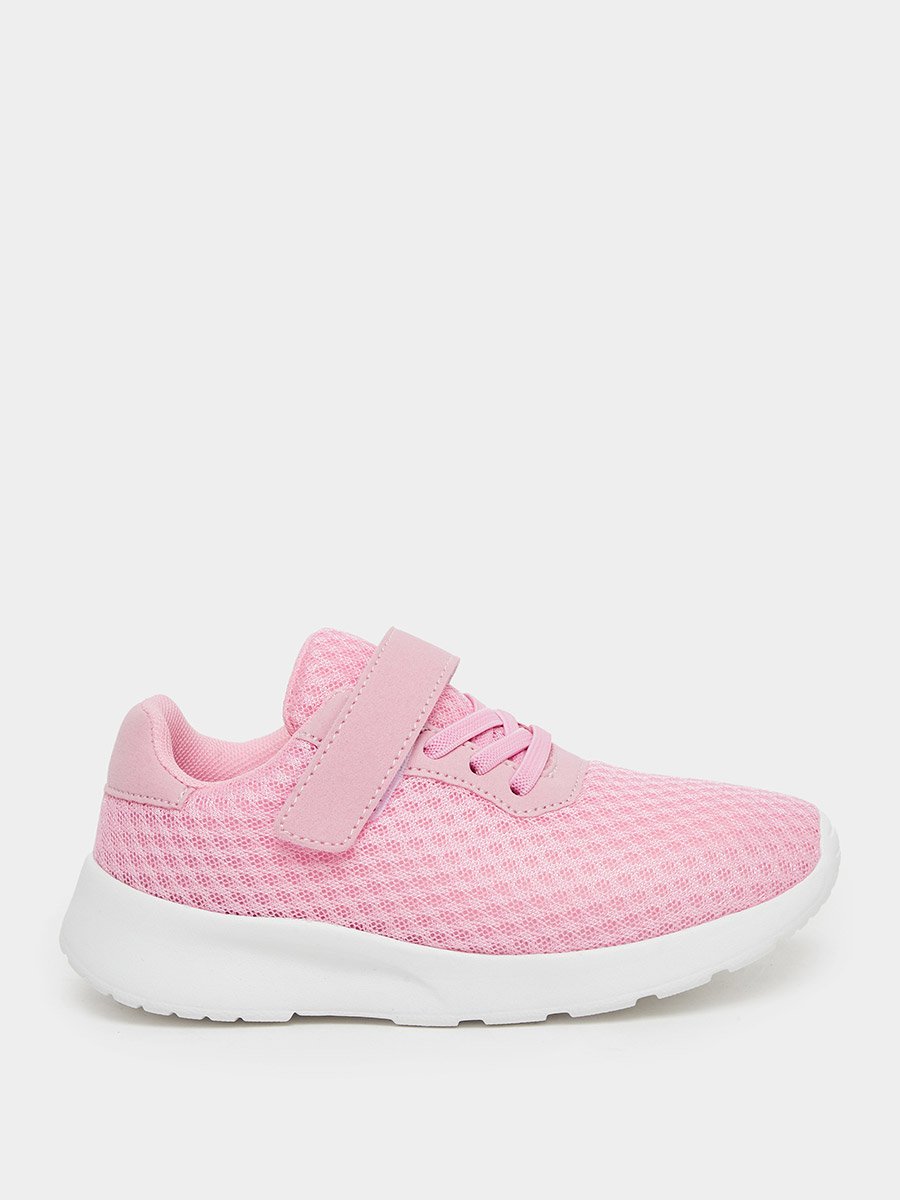 Girls Pink Textured Velcro Strap Sneakers