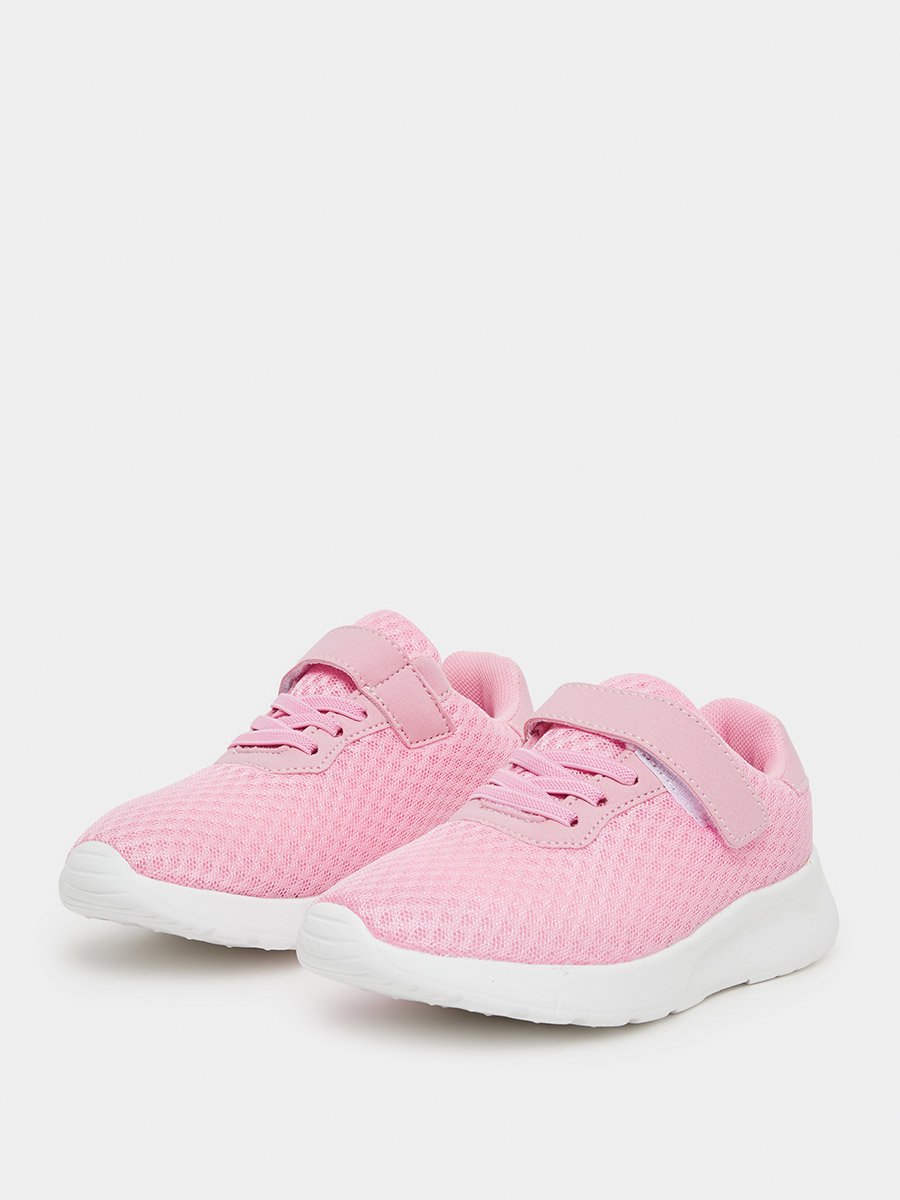 Girls Pink Textured Velcro Strap Sneakers