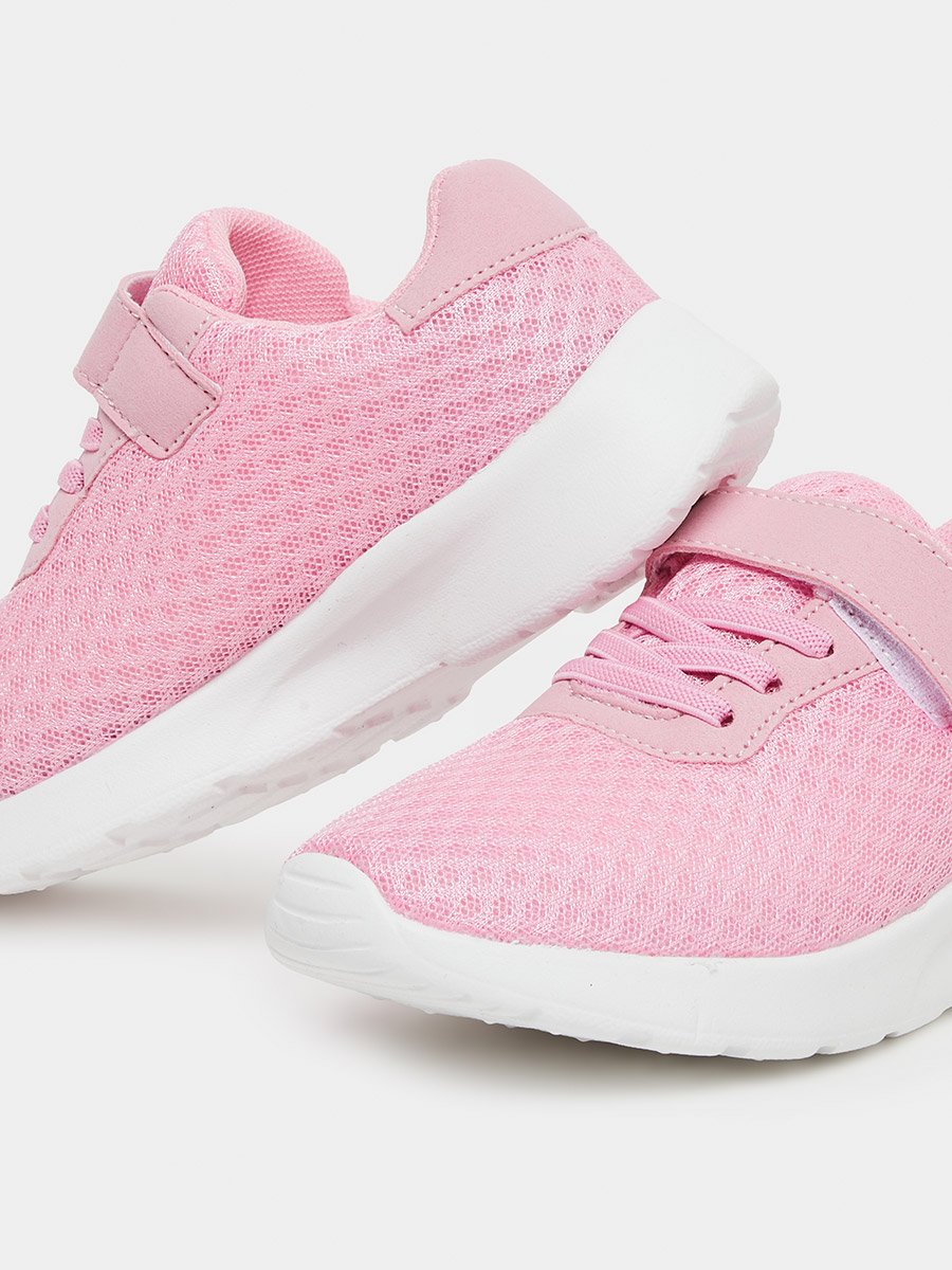 Girls Pink Textured Velcro Strap Sneakers