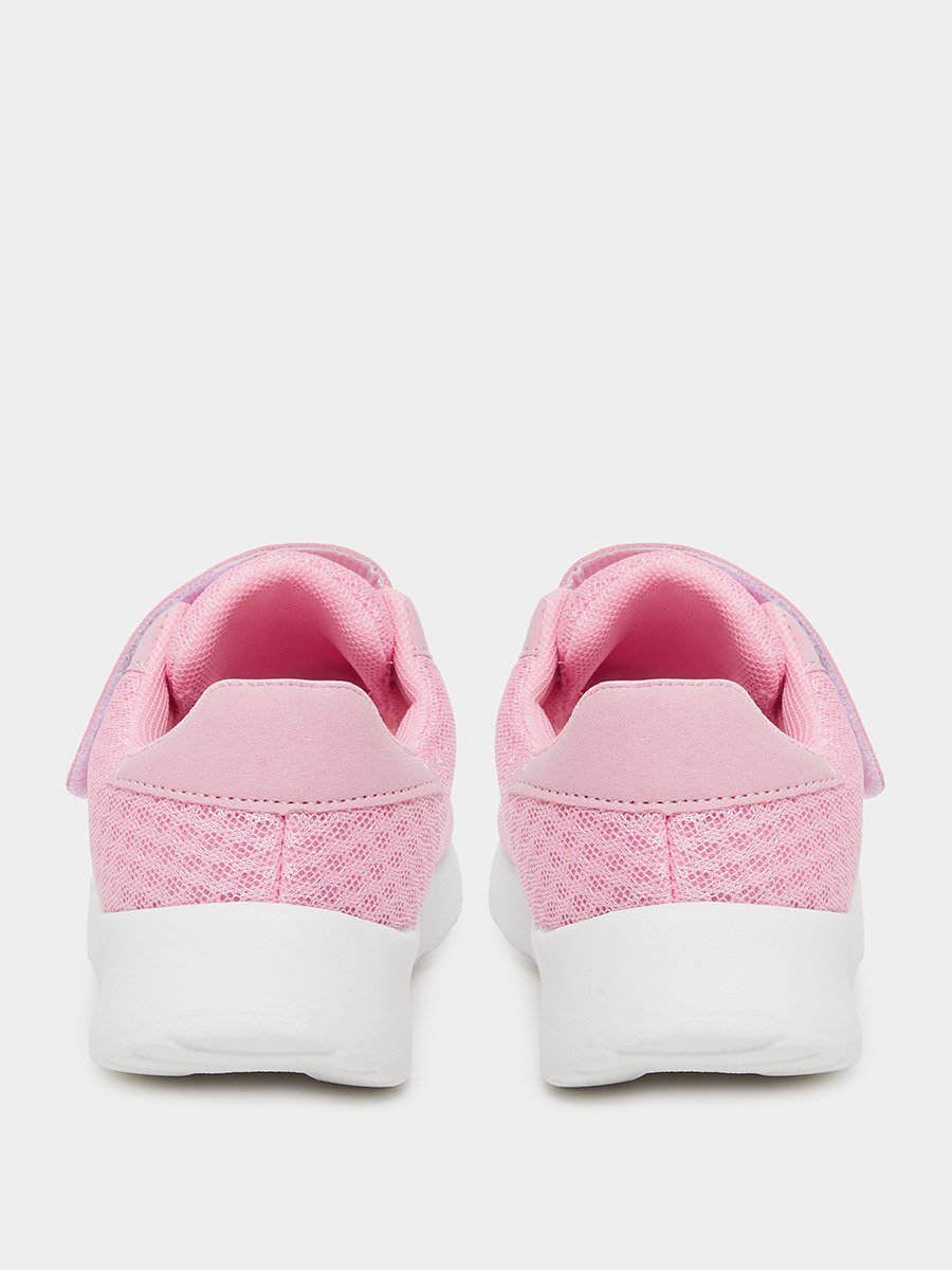 Girls Pink Textured Velcro Strap Sneakers