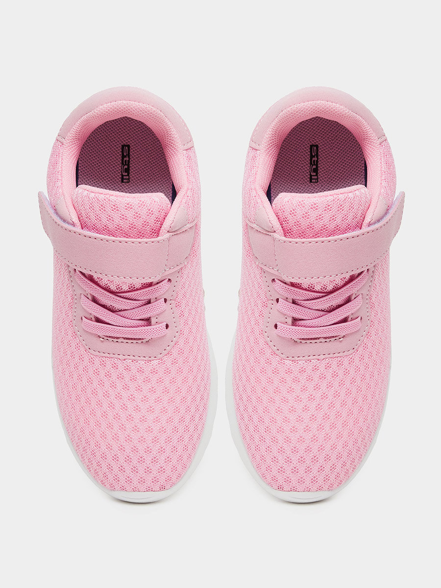 Girls Pink Textured Velcro Strap Sneakers