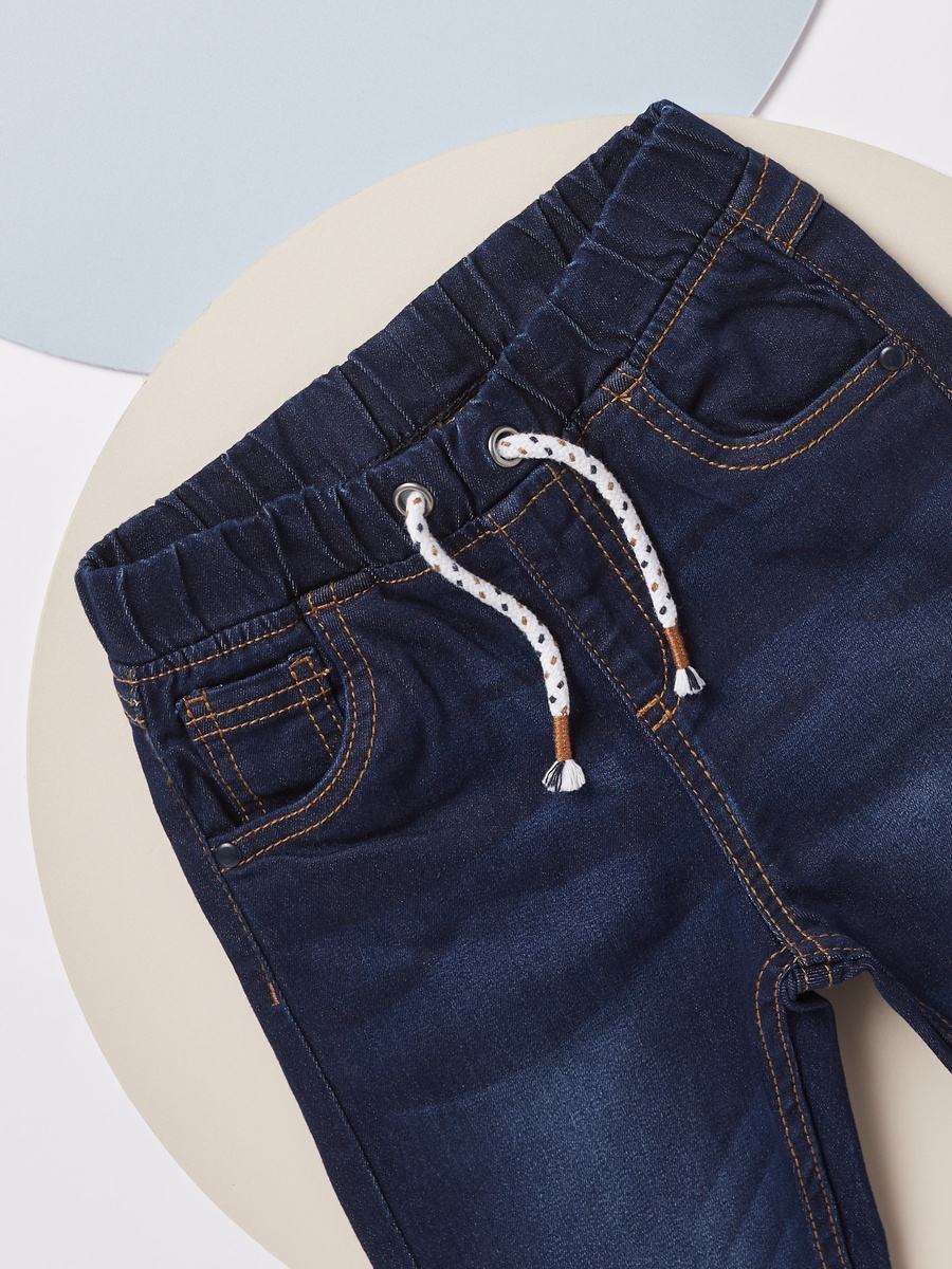 Plain Denim Jeans with Pocket Detail and Drawstring