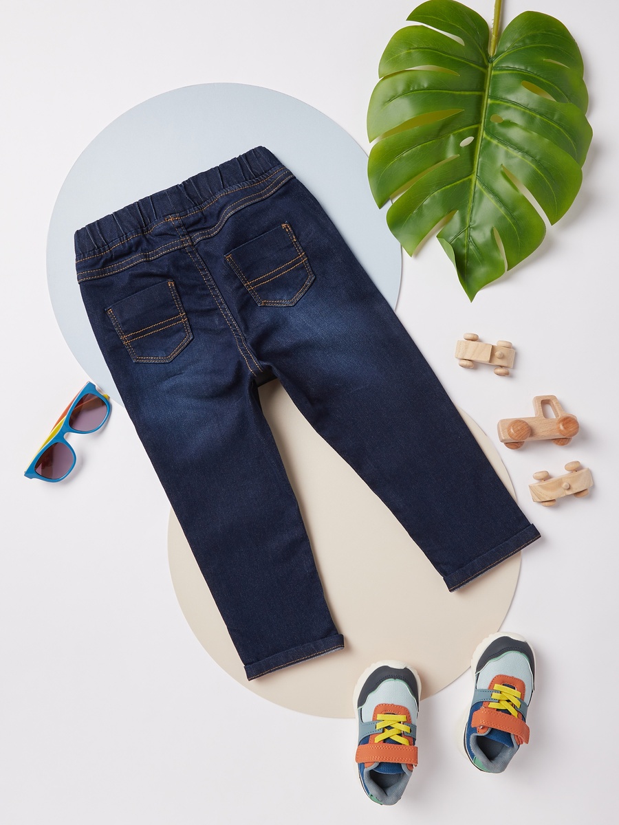 Plain Denim Jeans with Pocket Detail and Drawstring