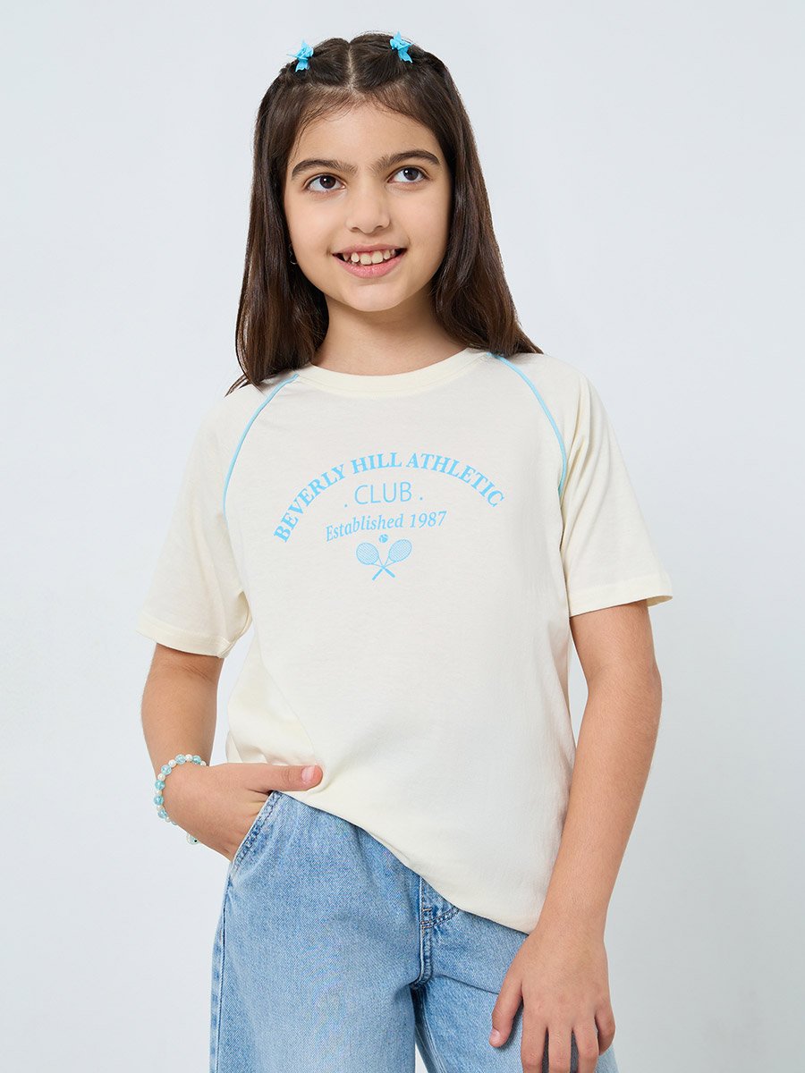 Teens Off White Raglan Sleeve T-Shirt