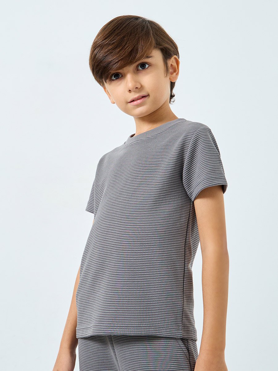 Boys Grey Textured T-Shirt and Joggers Set