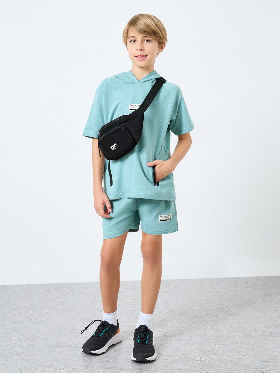 Teens Green Hooded Top and Shorts Set
