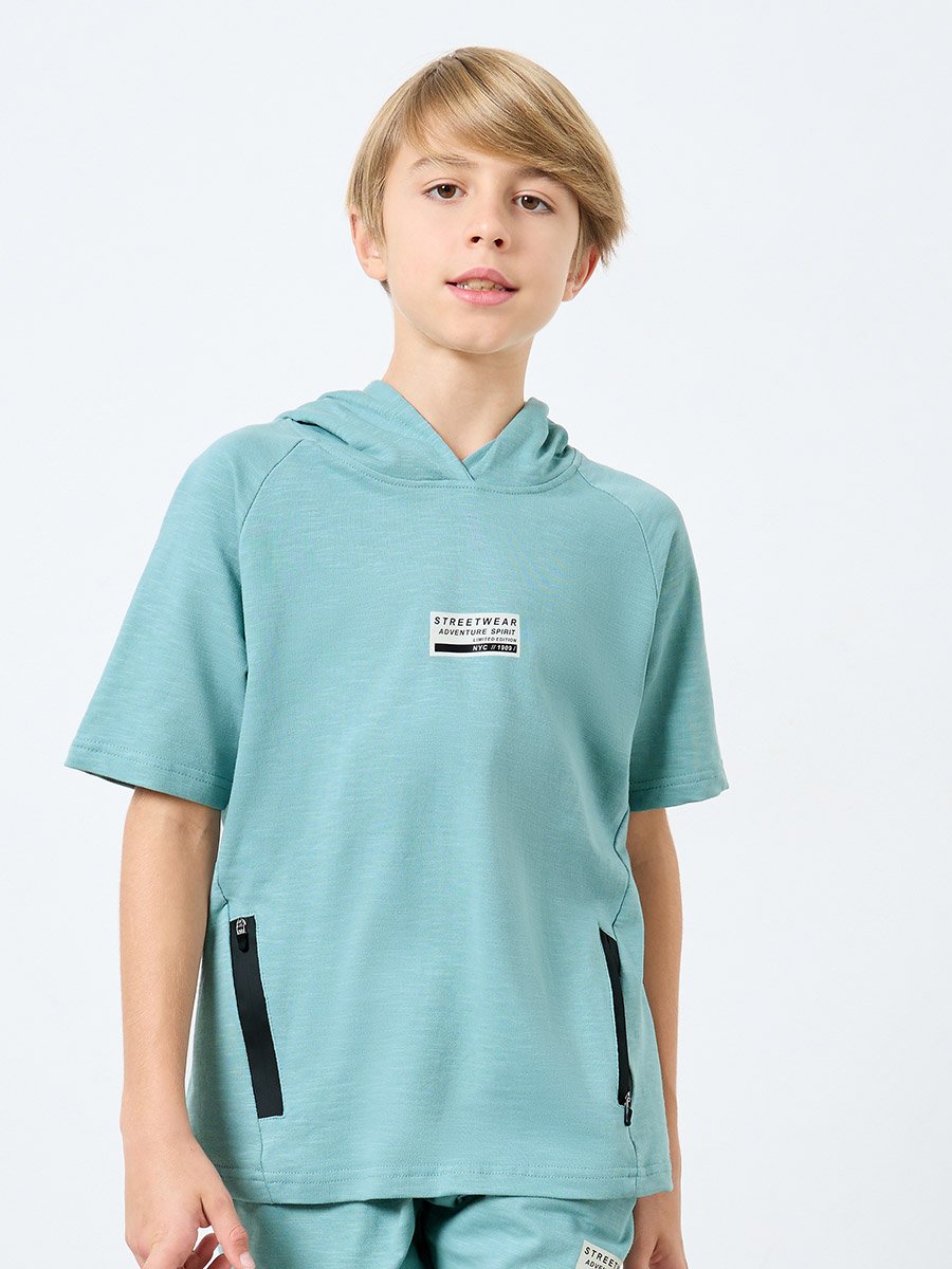 Teens Green Hooded Top and Shorts Set