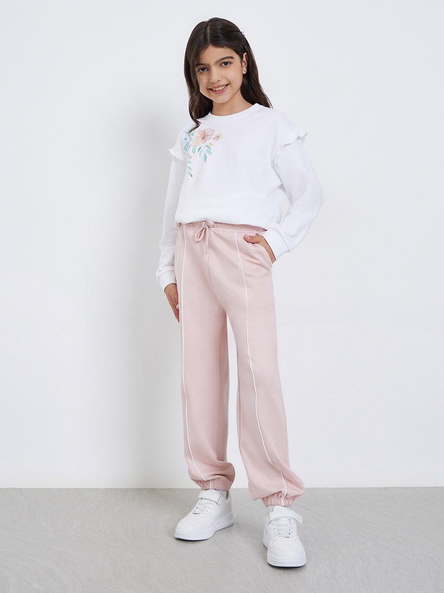 Teens Light Pink Front Piping Joggers
