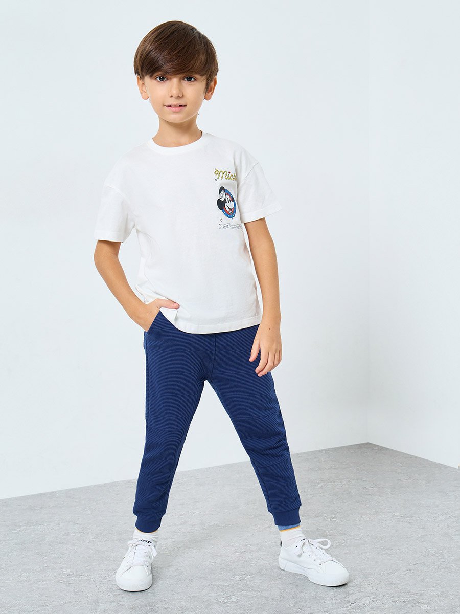 Boys Blue Textured Ottoman Joggers