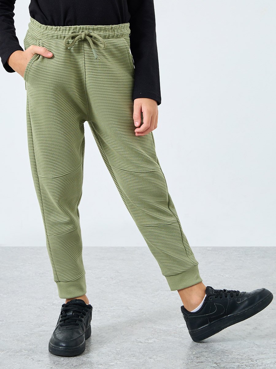 Boys Green Textured Ottoman Joggers