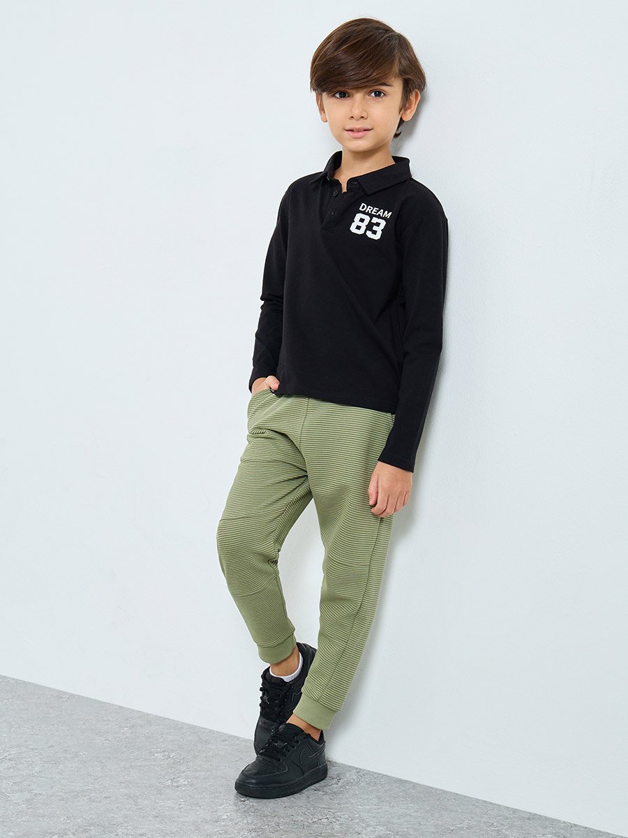 Boys Green Textured Ottoman Joggers