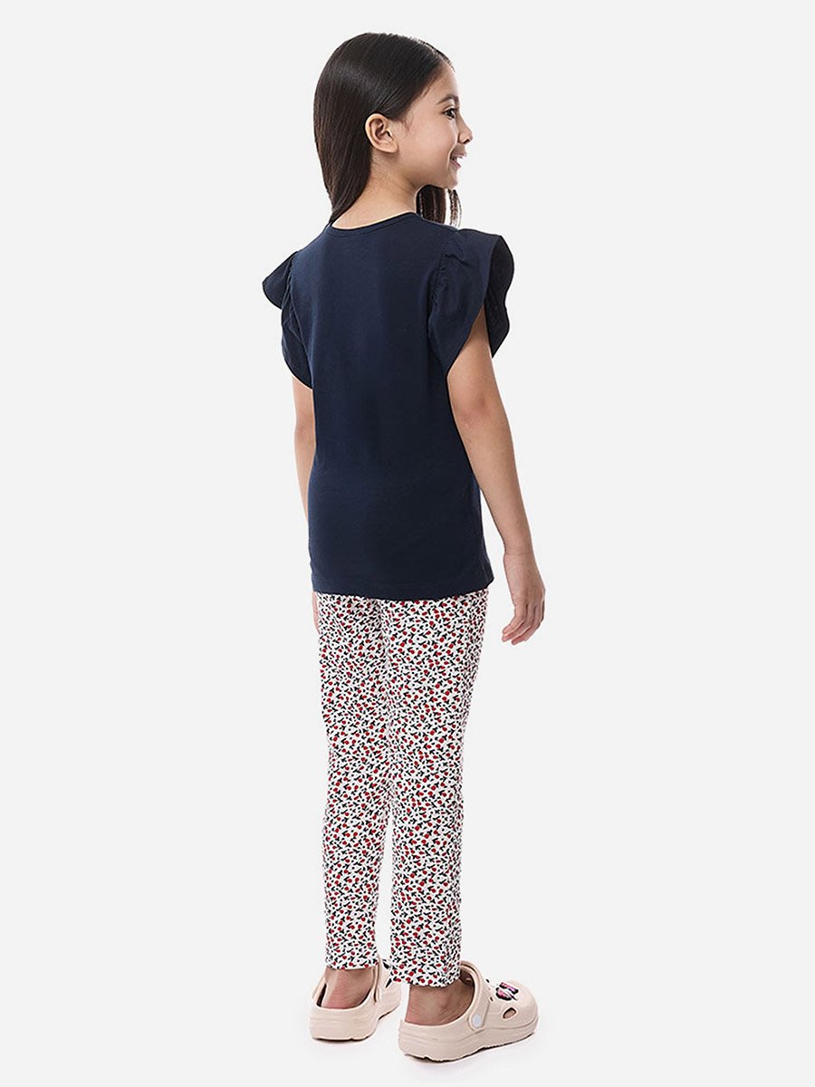 Slogan Print Ruffled Sleeve T-Shirt and Pyjama Set