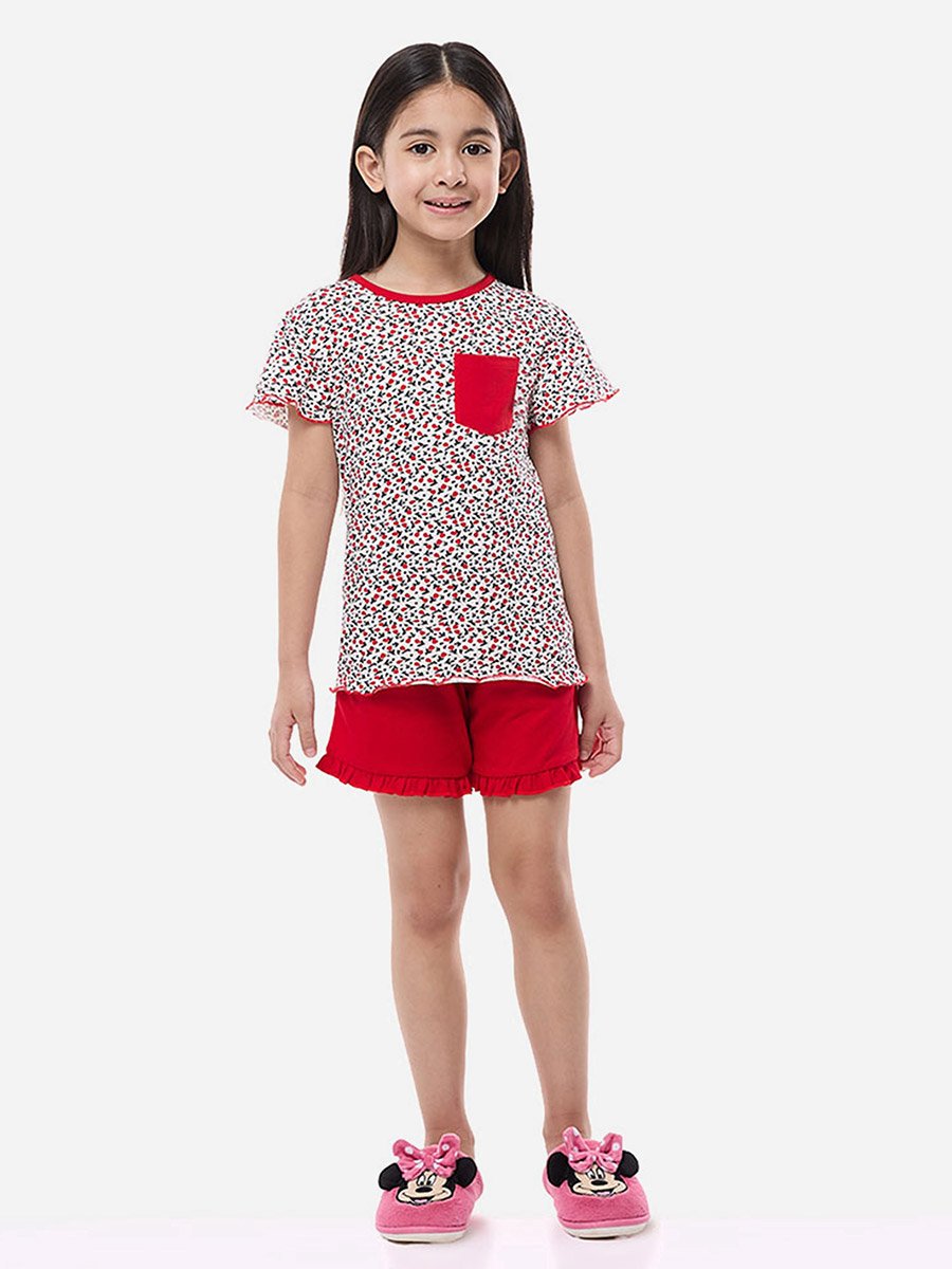Printed Round Neck T-Shirt and Shorts Pyjama Set
