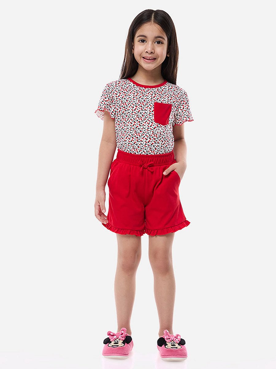 Printed Round Neck T-Shirt and Shorts Pyjama Set