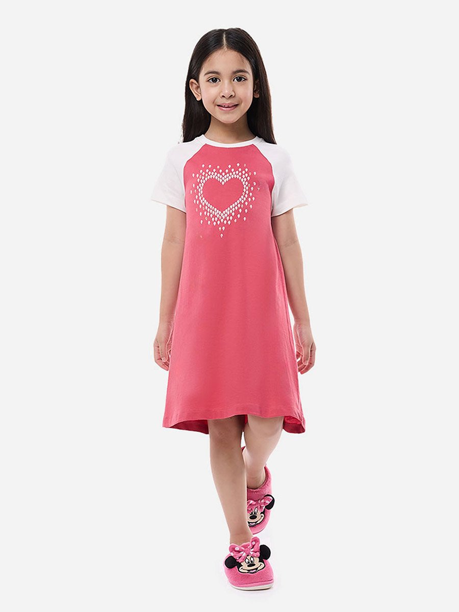 Heart Print Raglan Sleeve Nightdress